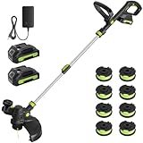 20V Cordless String Trimmer, Two 2.0Ah Battery Powered with Fast Charger, 12'' Grass Cutter with...