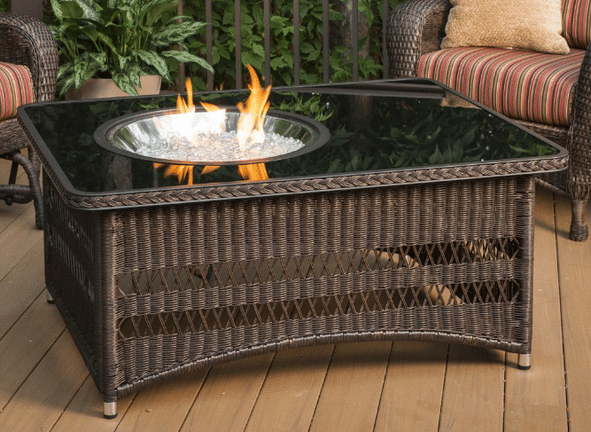 Outdoor GreatRoom Company Naples 48-Inch Rectangular Propane Gas Fire Pit Table with 20-Inch Round Crystal Fire Burner