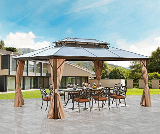 YOLENY 10' X 13' Hardtop Gazebo Galvanized Steel Outdoor Gazebo Canopy Double Vented Roof Per